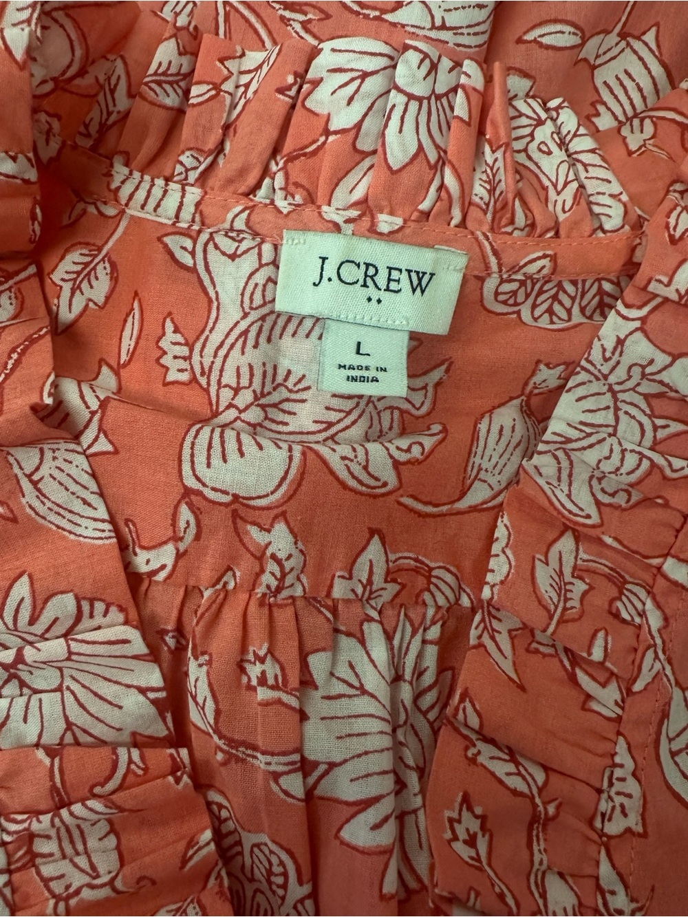 J. Crew Coral-Pink Floral Ruffle V-Neck Blouse - Picture 4 of 5